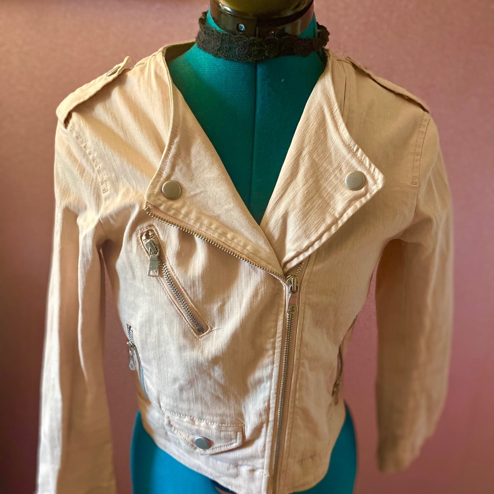 Pink denim style biker jacket by Banana Republic